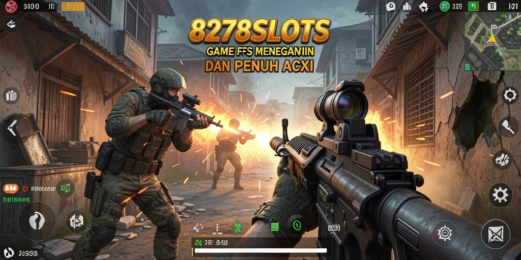 Screenshot menampilkan aksi intens dalam gameplay 8278SLOTS FPS.