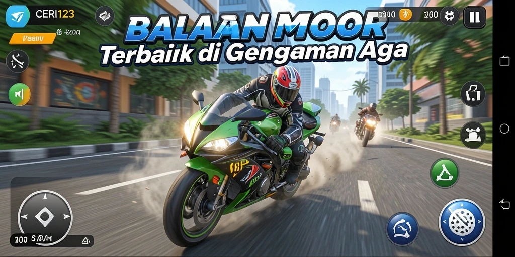 Screenshot CERI123 menampilkan balapan motor yang mendebarkan di trek yang menantang.