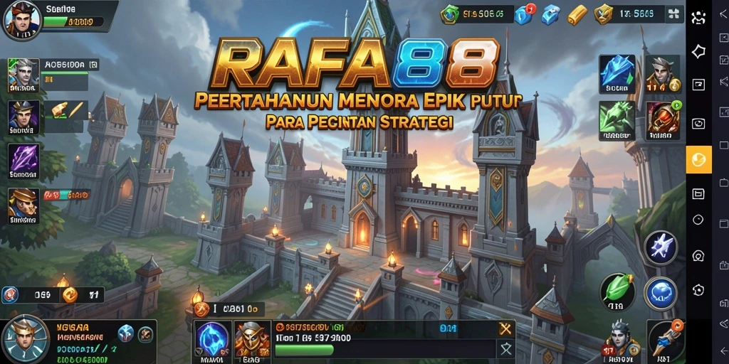 Tampilan layar permainan RAFA88 dengan pertarungan menara yang seru.