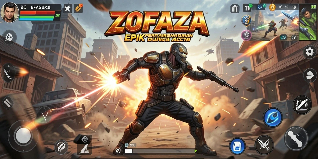 Tangkapan layar ZOFAZA menampilkan aksi pertarungan yang epik dan mendebarkan.